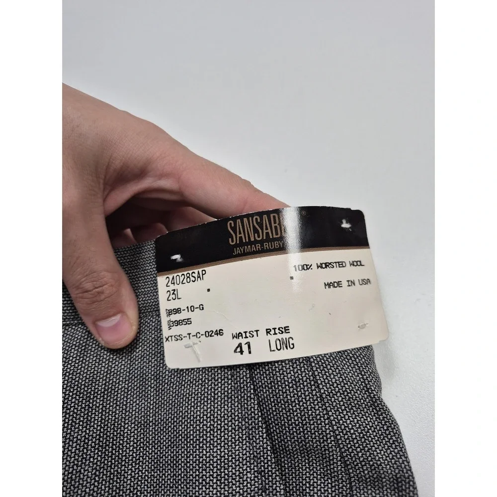 VTG Sansabelt Suit Mens 46 Long Gray Wool Check 2 Piece 41x36 Made in USA NWT